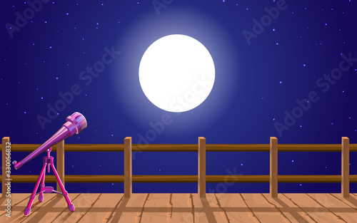 view of sky in the full moon night at the wooden bridge
