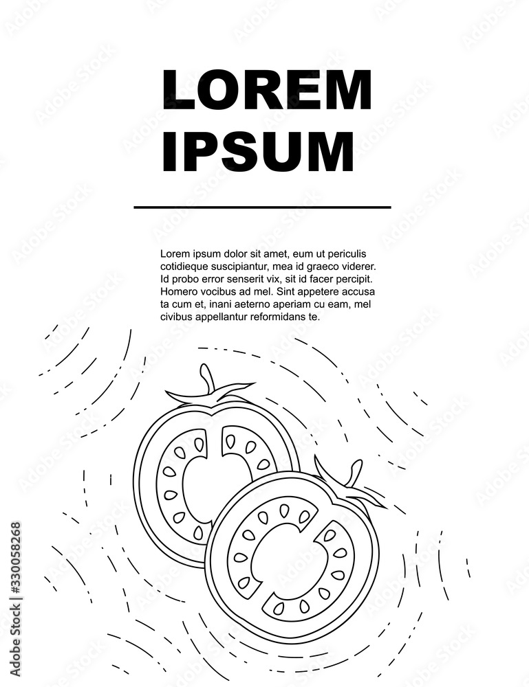 Obraz premium Advertising flyer or greetings card design with outline slice tomato flat vector illustration on white background