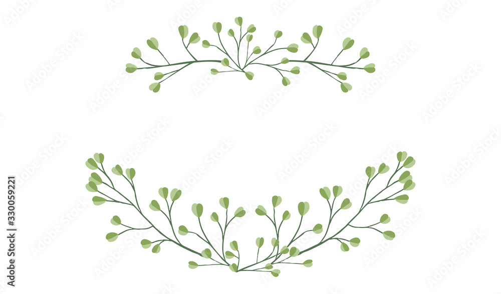 Frame top and bottom hand drawn tree branches with leaves botanical flowers floral hand drawn scandinavian style art design element flat vector illustration Frame top and bottom hand drawn tree branches with leaves botanical flowers floral hand drawn scandinavian style art design element flat vector illustration