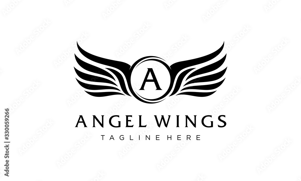 Black Letter A Angel Wings initial logo design concept