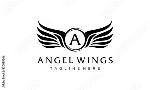 Black Letter A Angel Wings initial logo design concept