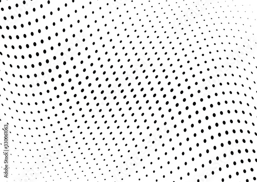 Abstract halftone wave dotted background. Futuristic twisted grunge pattern, dot, circles. Vector modern optical pop art texture for posters, business cards, cover, labels mock-up, stickers layout