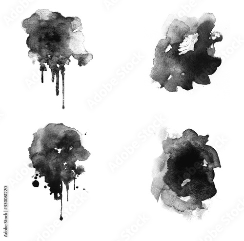 Abstract set of 4 isolated ink brushes photo