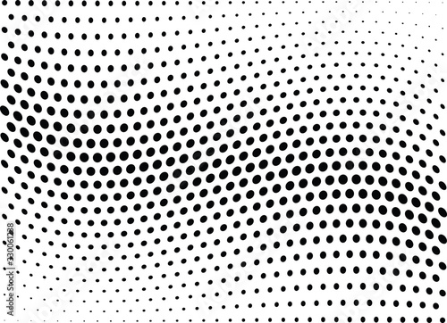Abstract halftone wave dotted background. Halftone twisted grunge pattern, dot, circle.  Vector modern optical halftone pop art texture for poster, business card, cover, label mock-up, sticker layout