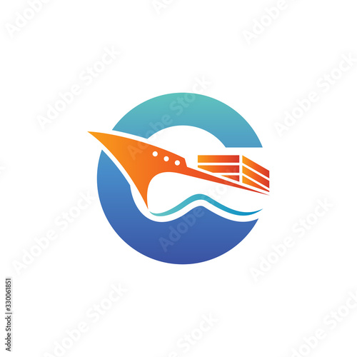 vector logo illustration for cargo ship. perfect for logistic or shipping industry. blue and orange color gradient style