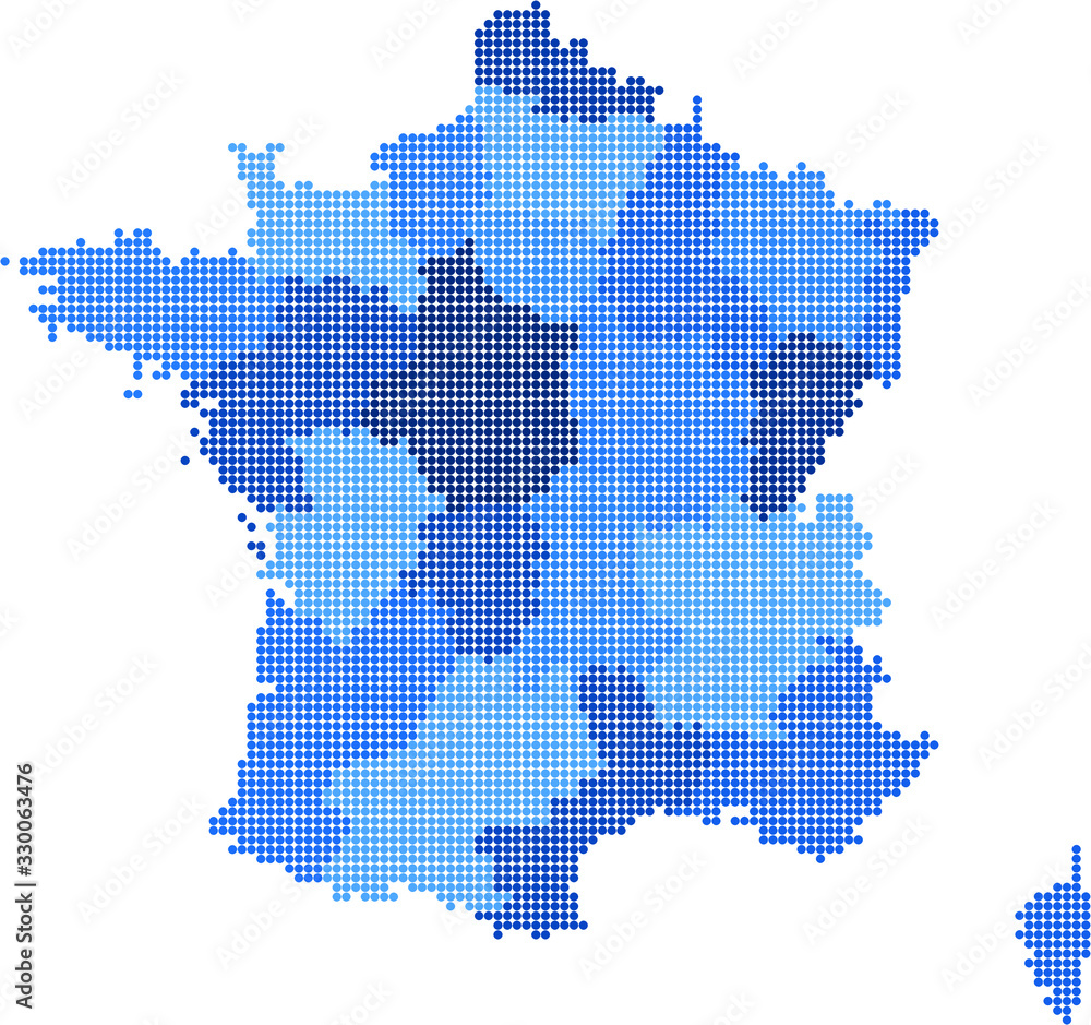 Blue circle France map on white background. Vector illustration.