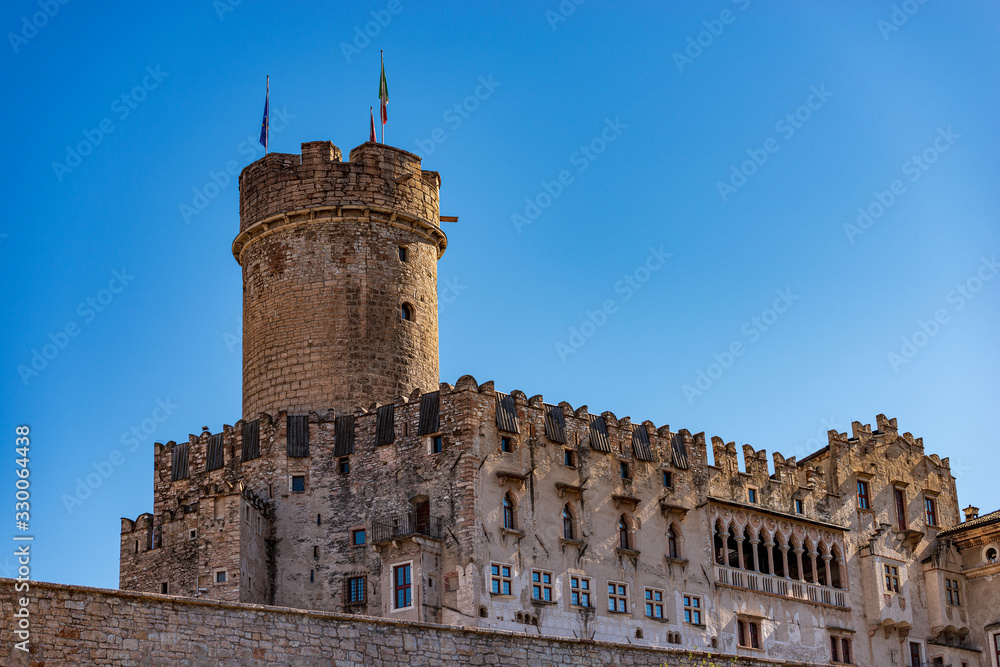 Castello del Buonconsiglio or Castelvecchio with the circular tower called Torre di Augusto (XIII-XVIII century), Medieval castle in Trento city, Trentino Alto Adige, Italy, Europe