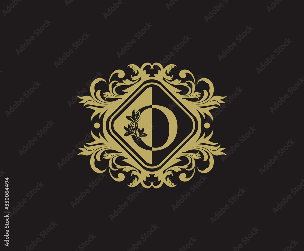 Classic logo design with initial O. Elegant flourishes O Letter. Border carved frame logo template. Vintage vector element.