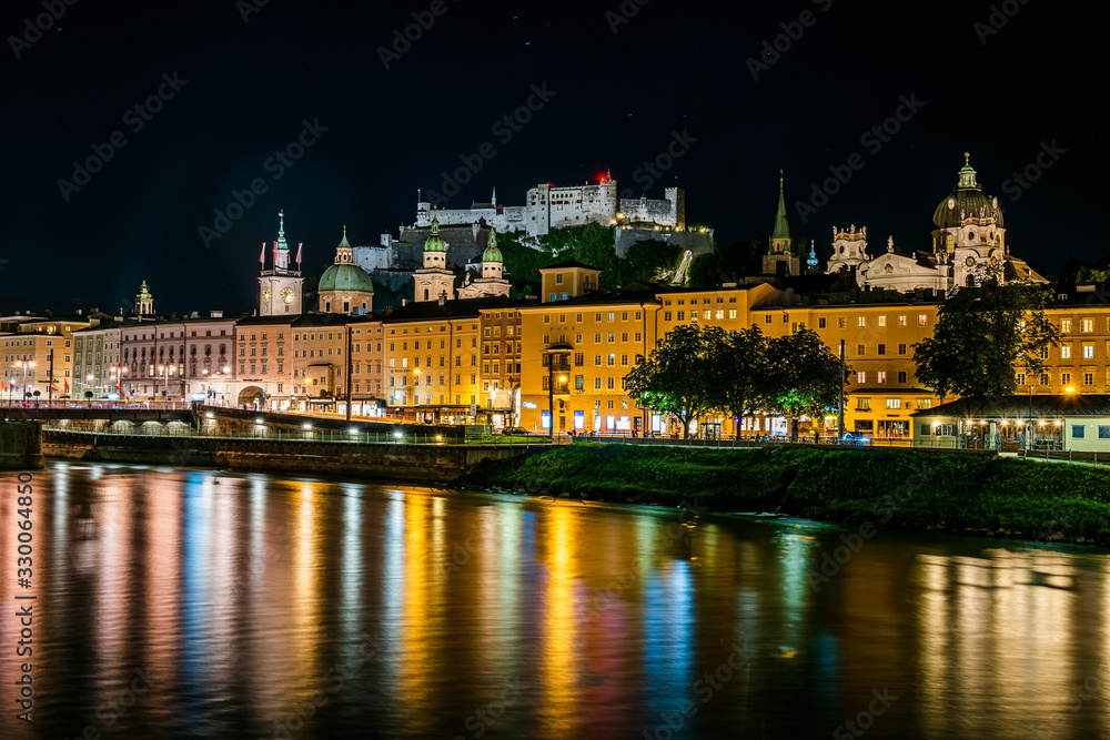 Historic centre of Salzburg by night