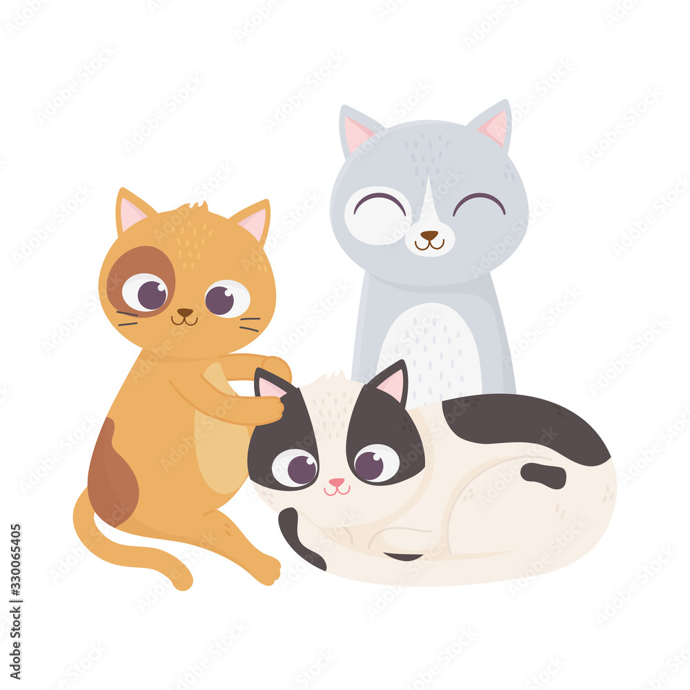 cats make me happy, differents cat domestic animal cartoon
