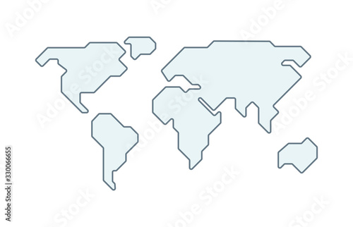 World vector map. Earth planet simple stylized continents silhouette, minimal simplified line contour.