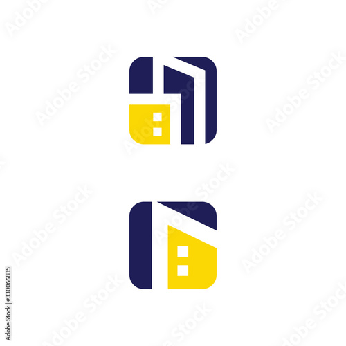 two square city icon - Two skyscrapers nearby. Line icon of two rectangular buildings with square windows. Simple linear icon with editable stroke for web design.