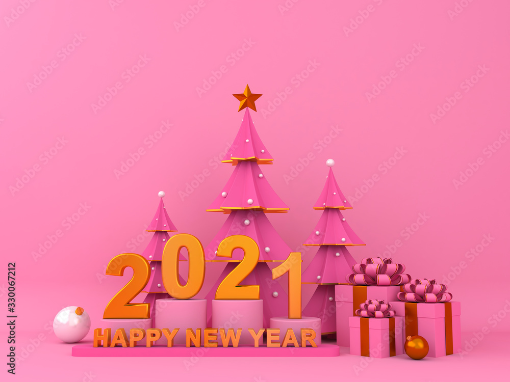 Happy new year 2021 Creative Background 3d rendering illustration.