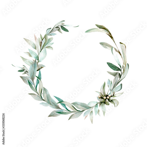 Fototapeta Naklejka Na Ścianę i Meble -  A wreath of olive branches. watercolor