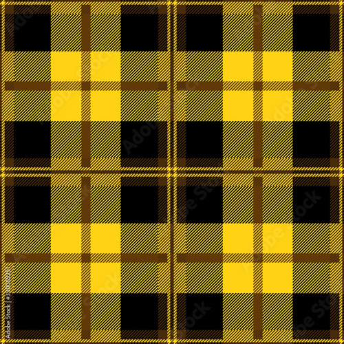 Black and yellow tartan plaid design. Scottish textile pattern blend. 