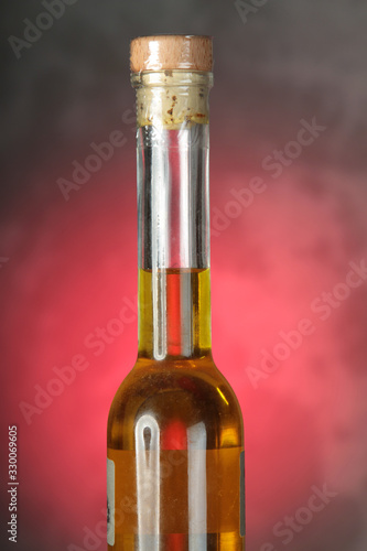 Close up of a thin wine bottle
