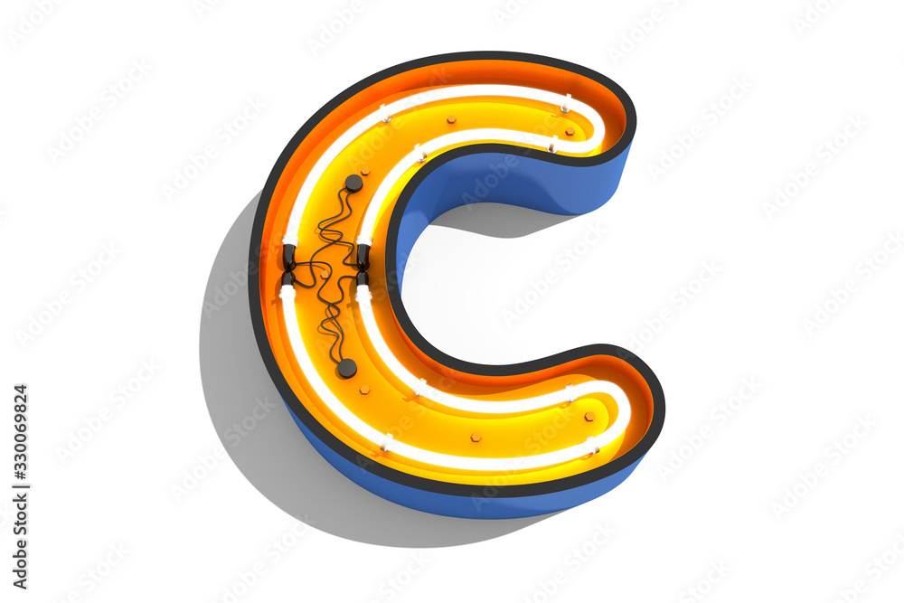 Alphabet neon light 3d rendering on white background Alphabet neon light 3d rendering on white background