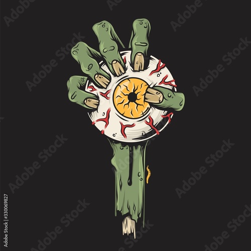 Colorful zombie hand holding an eye Halloween