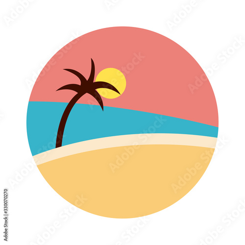 sea scape scene with palms flat style icon