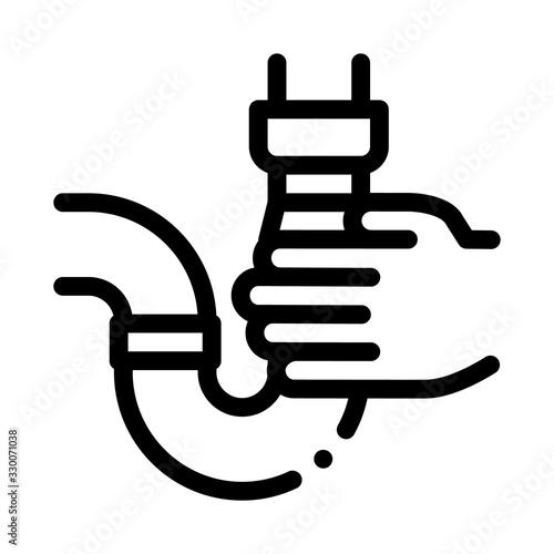 Hand Hold Pipe Icon Vector. Outline Hand Hold Pipe Sign. Isolated Contour Symbol Illustration