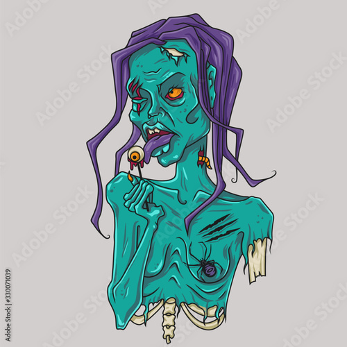Colorful zombie with spider and eye for Halloween