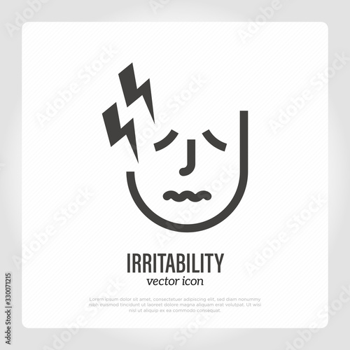 Irritability thin line icon. Negative emotion, frustrated human. Disease of nervous system. Vector illustration.