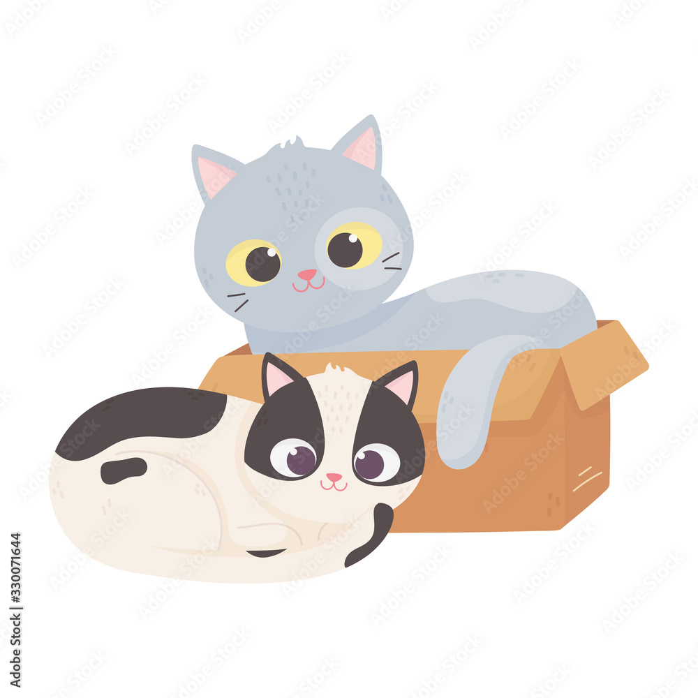cats make me happy, cat in box and other sitting cartoon cats make me happy, cat in box and other sitting cartoon