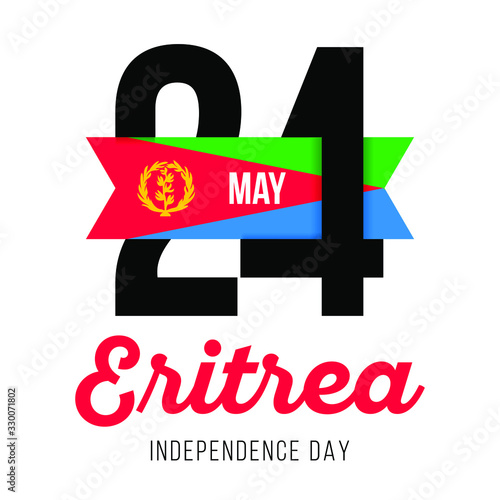 Congratulatory design for May 24, Eritrea Independence Day and the text with the colors of the flag of Eritrea. Vector illustration