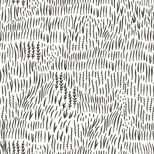 Grass field, seamless texture pattern with hand drawn herb, vector illustration in vintage style.