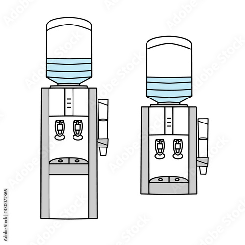 Water cooler with plastic bottle. Water dispenser is outdoor and portable. Color vector illustration on white background.