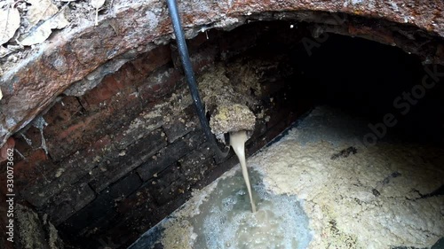 Sewer pipe cleaning. Close-up. Clean.