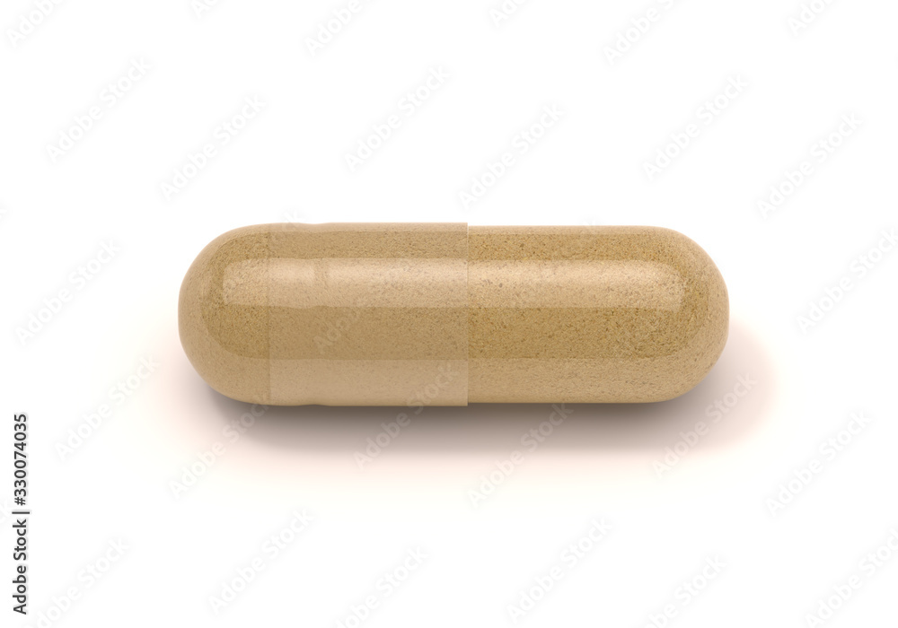 Herbal capsule pill isolated on white background, 3d rendering