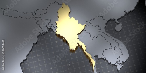 Print op canvas Myanmar - country shape - 3D illustration