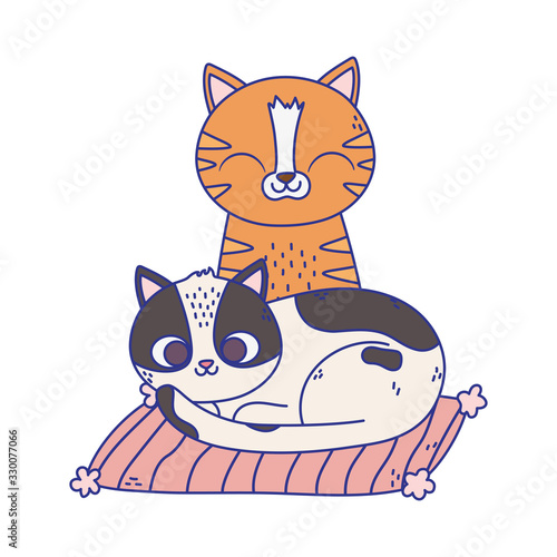 cats make me happy, cute cats in cushion cartoon