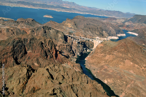 The Hoover Dam and Lake Mead on the border of Arizona Nevada USA, North America