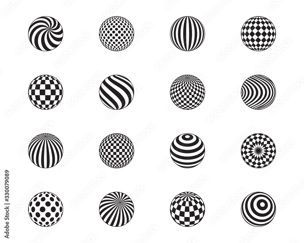 3d ball vector set. Striped balls, cage, dots pattern. Flat design element for template 3d ball vector set. Striped balls, cage, dots pattern. Flat design element for template
