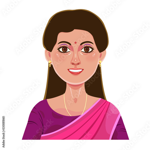 Beautiful young indian woman portraits, avatar comic style vector