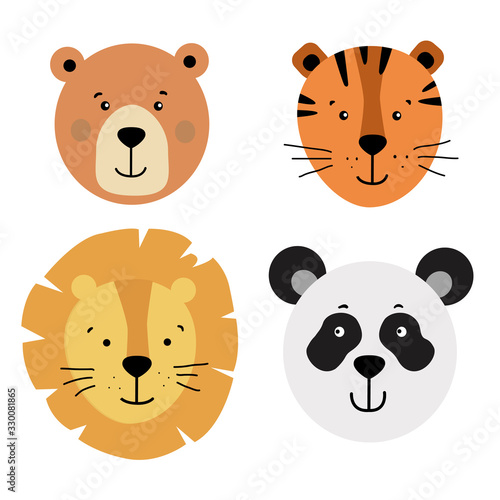 cute animals in scandinavian style. Lion, bear, panda, tiger.