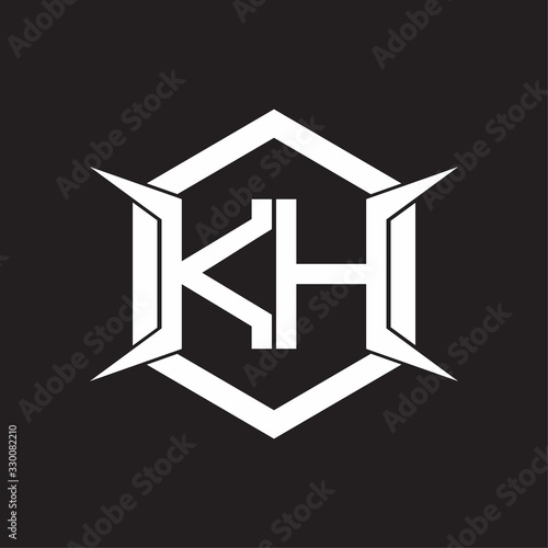 KH Logo monogram with hexagon and four taper shape design template