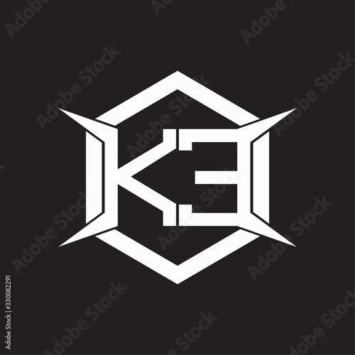 KE Logo monogram with hexagon and four taper shape design template