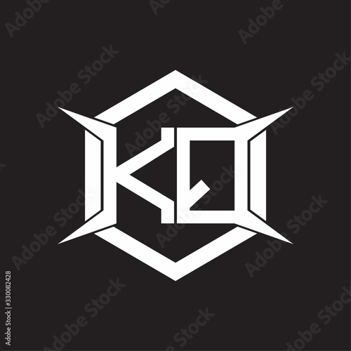 KQ Logo monogram with hexagon and four taper shape design template