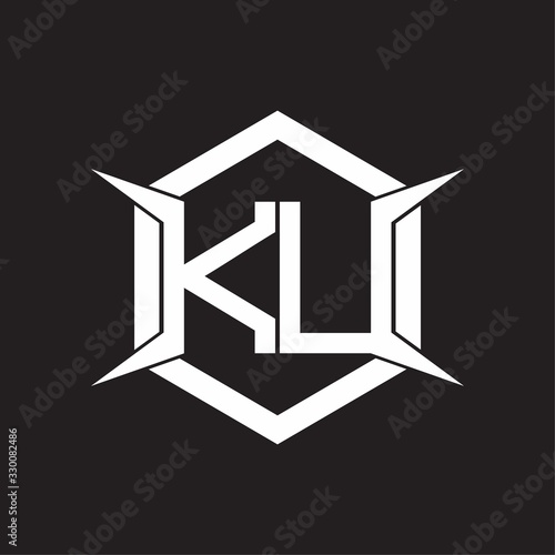 KU Logo monogram with hexagon and four taper shape design template