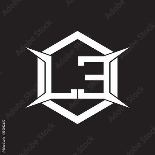 LE Logo monogram with hexagon and four taper shape design template