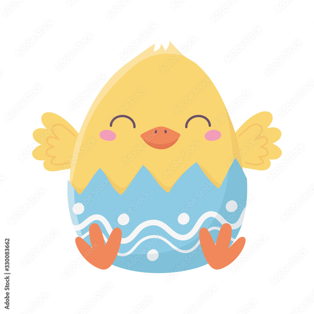 happy easter, cute chicken in eggshell decoration cartoon