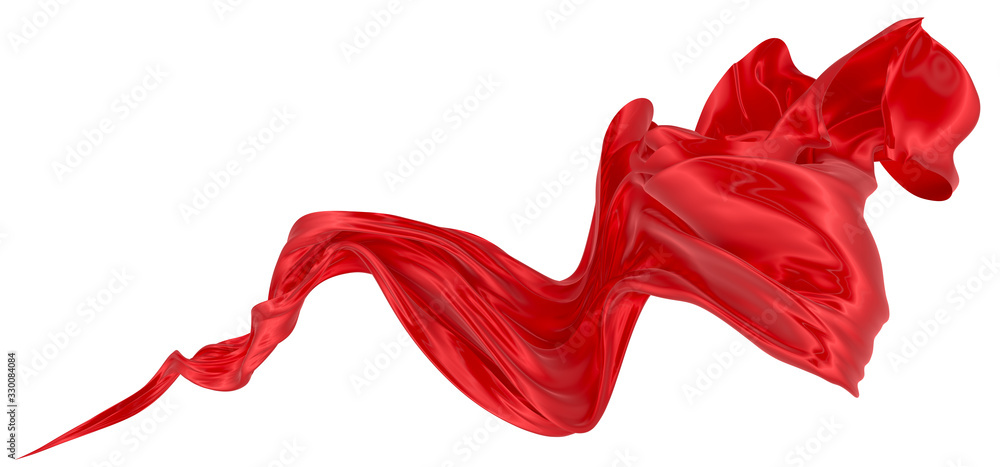 Beautiful flowing fabric of red wavy silk or satin. 3d rendering image. Beautiful flowing fabric of red wavy silk or satin. 3d rendering image.