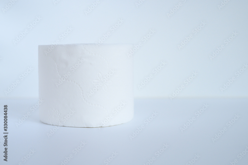 rolled white toilet paper in a white background. space for text rolled white toilet paper in a white background. space for text