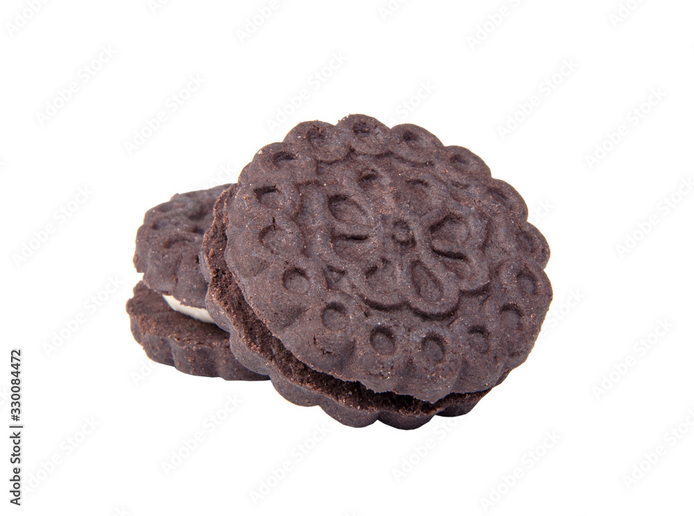 Black biscuit cookies with cream isolated on the white Black biscuit cookies with cream isolated on the white
