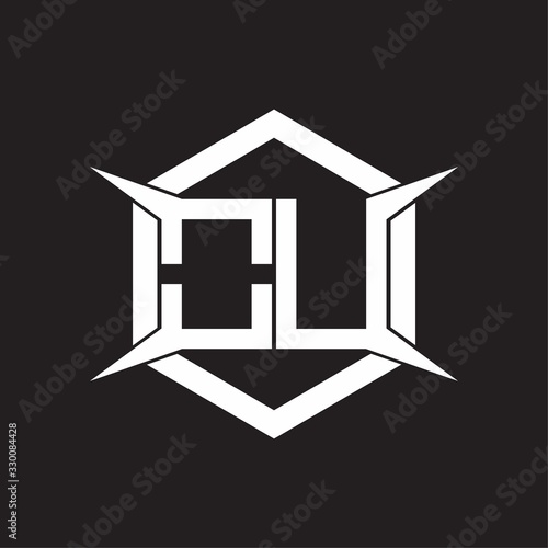 OU Logo monogram with hexagon and four taper shape design template