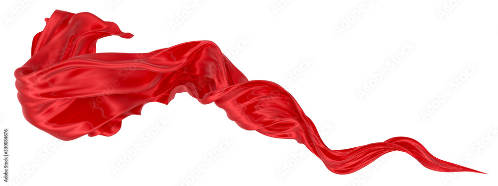 Fototapeta premium Beautiful flowing fabric of red wavy silk or satin. 3d rendering image.