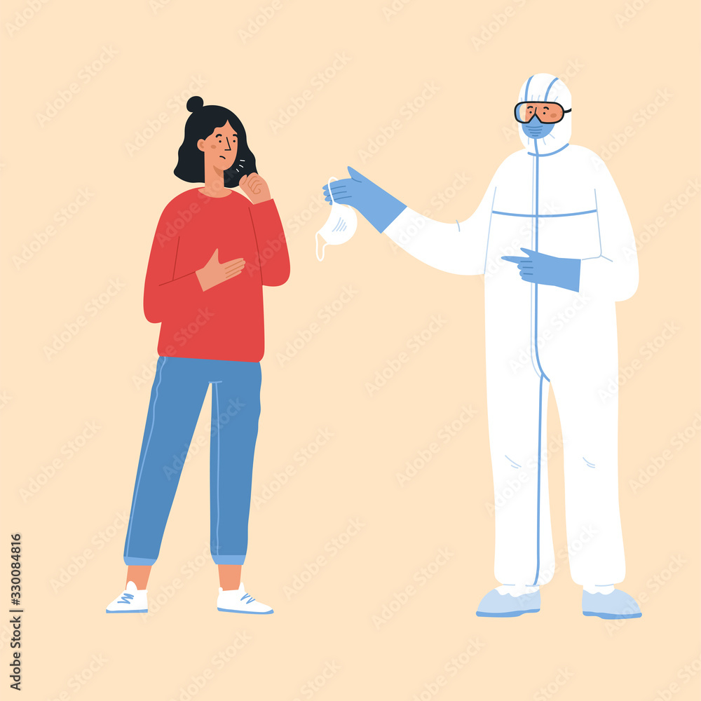 Epidemic disease concept. Corona virus and people wearing protective face masks. China pathogen respiratory coronavirus. 